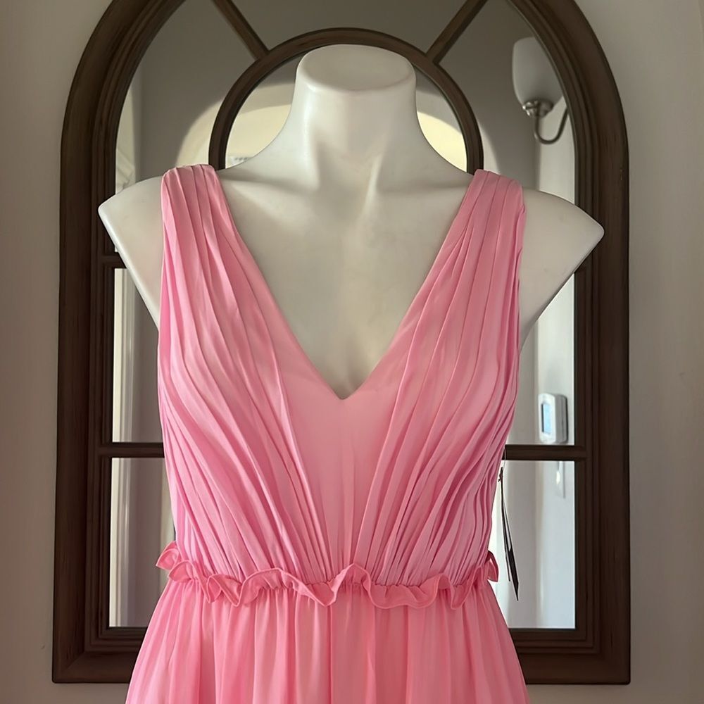 Aidan Mattox V-Neck Ciffon Color-Block Tiered Maxi Gown in Pink, NWT, Size 0 - Picture 8 of 13